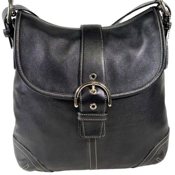 Coach Soho Flap Crossbody Bag Black Leather Convertible Shoulder Hobo #9480 Vtg - Picture 1 of 16